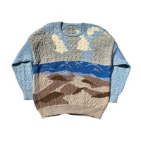 Blue and Beige Landscape Knit Sweater