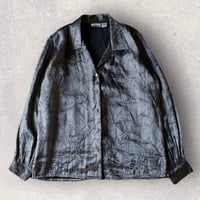 Vintage cracking design shiny open collar shirt "Silver"【Polaroid】