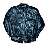 Glossy Black Leather Bomber Jacket