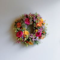 初夏のスモークツリーと薔薇のリースL