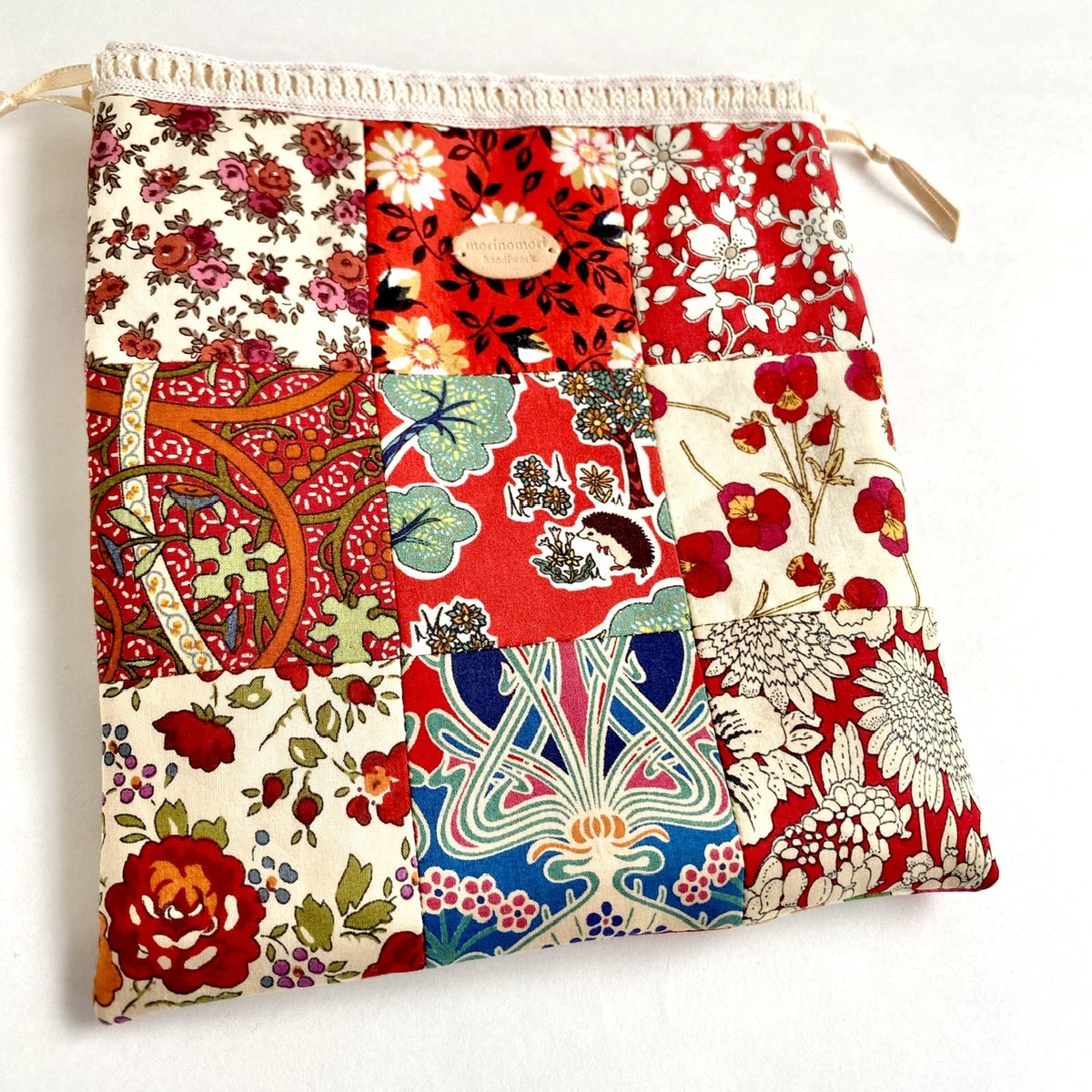 mornquilt パッチワーク巾着バッグ はぎれを愛でる しかくいパッチ