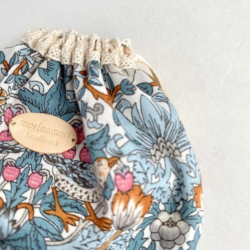 リバティミニフリル巾着13ストロベリーシーフ淡いグリーン