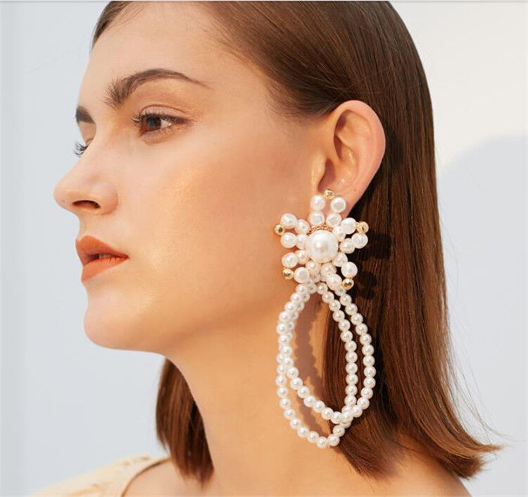 ゴージャスフラワーパールピアス ブライダルアクセサリー 花嫁