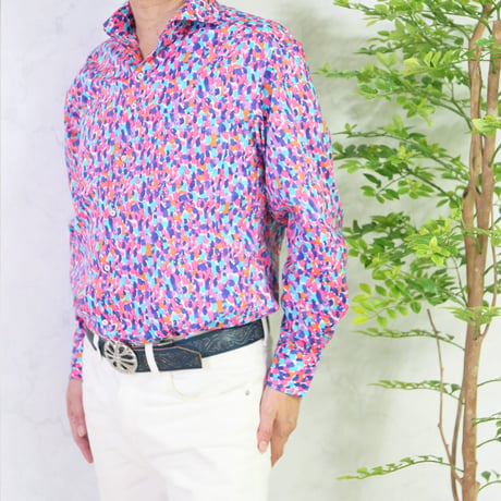 LIBERTY FABRICS　NO.23 リバティプリント  ドレスシャツ  リバティシャツ  ＜ Morning Dew / モーニング・デュー＞【ピンク＆ブルー】