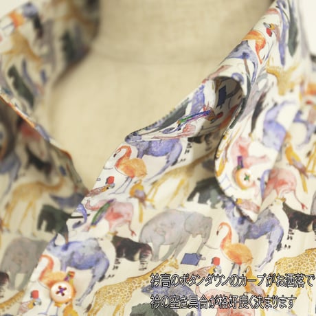 LIBERTY FABRICS　NO.05 リバティプリント リバティシャツ   ドレスシャツ ＜ Cue for the Zoo / キュー・フォー・ザ・ズー＞