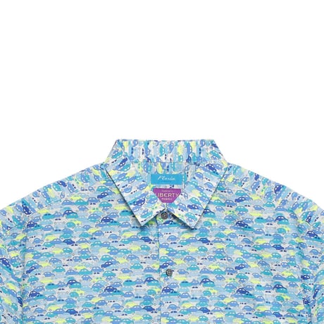 LIBERTY FABRICS　NO.110 リバティプリント  半袖シャツ リバティシャツ ＜CARS NEON /カーズ・ネオン / ブルー系＞