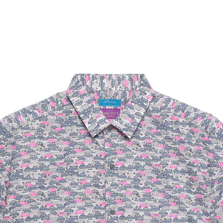 LIBERTY FABRICS　NO.111 リバティプリント  半袖シャツ リバティシャツ ＜CARS NEON / カーズ・ネオン / グレー系＞