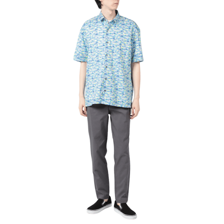 LIBERTY FABRICS　NO.110 リバティプリント  半袖シャツ リバティシャツ ＜CARS NEON /カーズ・ネオン / ブルー系＞