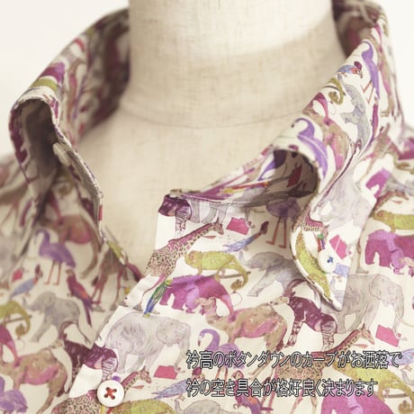 LIBERTY FABRICS　NO.06 リバティプリント リバティシャツ  ドレスシャツ　＜ Cue for the Zoo / キュー・フォー・ザ・ズー＞