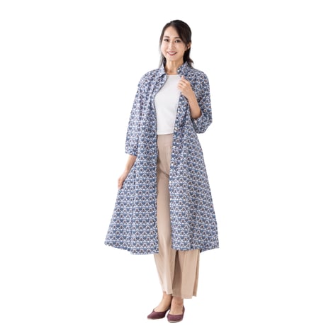 （レディース）LIBERTY FABRICS  NO.b009 リバティプリント リバティ ワンピース   ＜LOTUS LOVE ロータス ラブ ブルー系＞