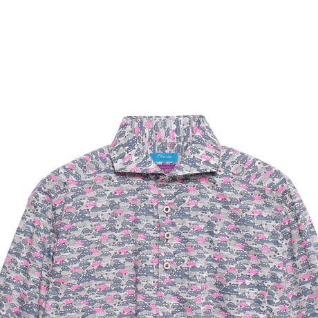 LIBERTY FABRICS  NO. 104 リバティプリント リバティ リバティシャツ   ドレスシャツ  ＜CARS NEON /カーズ ネオン / グレー系＞