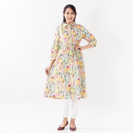 （レディース）LIBERTY FABRICS  NO.b032 リバティプリント リバティ ワンピース   ＜Tresco トレスコ イエロー系＞