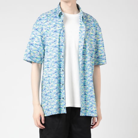LIBERTY FABRICS　NO.110 リバティプリント  半袖シャツ リバティシャツ ＜CARS NEON /カーズ・ネオン / ブルー系＞