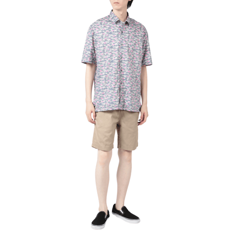 LIBERTY FABRICS　NO.111 リバティプリント  半袖シャツ リバティシャツ ＜CARS NEON / カーズ・ネオン / グレー系＞