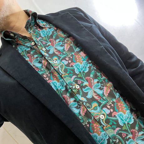 LIBERTY FABRICS　NO.29 リバティプリント  ドレスシャツ リバティシャツ  ＜French Brocade/フレンチ・ブロケード＞【グリーン】