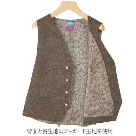 LIBERTY FABRICS　NO.10 リバティプリント 高級 メンズ セレブ ベスト　＜Strawberry Meadow/ストロベリーメドウ＞ 【ブラウン×モカ】