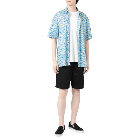 LIBERTY FABRICS　NO.110 リバティプリント  半袖シャツ リバティシャツ ＜CARS NEON /カーズ・ネオン / ブルー系＞
