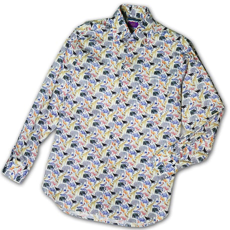 LIBERTY FABRICS　NO.05 リバティプリント リバティシャツ   ドレスシャツ ＜ Cue for the Zoo / キュー・フォー・ザ・ズー＞