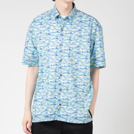 LIBERTY FABRICS　NO.110 リバティプリント  半袖シャツ リバティシャツ ＜CARS NEON /カーズ・ネオン / ブルー系＞