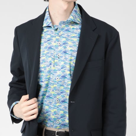 LIBERTY FABRICS  NO. 103 リバティプリント リバティ リバティシャツ   ドレスシャツ  ＜CARS NEON /カーズ ネオン / ブルー系＞