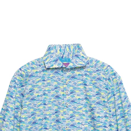 LIBERTY FABRICS  NO. 103 リバティプリント リバティ リバティシャツ   ドレスシャツ  ＜CARS NEON /カーズ ネオン / ブルー系＞