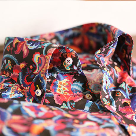 LIBERTY FABRICS　NO.28 リバティプリント  ドレスシャツ リバティシャツ  ＜French Brocade/フレンチ・ブロケード＞【レッド】