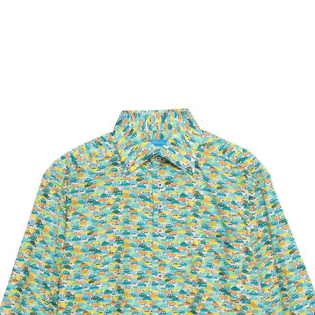 LIBERTY FABRICS  NO. 105 リバティプリント リバティ リバティシャツ   ドレスシャツ  ＜CARS NEON /カーズ ネオン / グリーン系＞