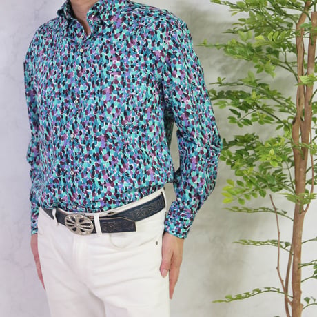 LIBERTY FABRICS　NO.18  リバティプリント  ドレスシャツ リバティシャツ  ＜ Morning Dew / モーニング・デュー＞【グリーン】