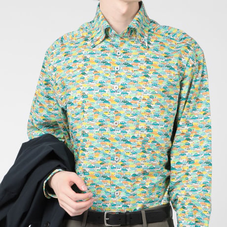 LIBERTY FABRICS  NO. 105 リバティプリント リバティ リバティシャツ   ドレスシャツ  ＜CARS NEON /カーズ ネオン / グリーン系＞