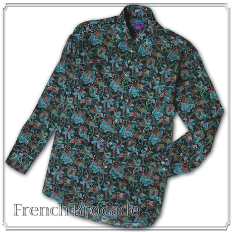LIBERTY FABRICS　NO.29 リバティプリント  ドレスシャツ リバティシャツ  ＜French Brocade/フレンチ・ブロケード＞【グリーン】