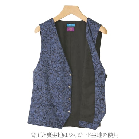 LIBERTY FABRICS　NO.09 リバティプリント 高級 メンズ セレブ ベスト　＜Strawberry Meadow/ストロベリーメドウ＞【ネイビーブルー】