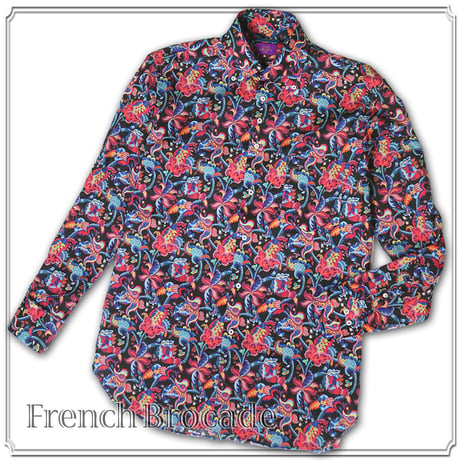 LIBERTY FABRICS　NO.28 リバティプリント  ドレスシャツ リバティシャツ  ＜French Brocade/フレンチ・ブロケード＞【レッド】