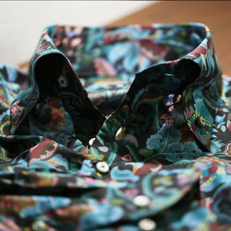 LIBERTY FABRICS　NO.29 リバティプリント  ドレスシャツ リバティシャツ  ＜French Brocade/フレンチ・ブロケード＞【グリーン】