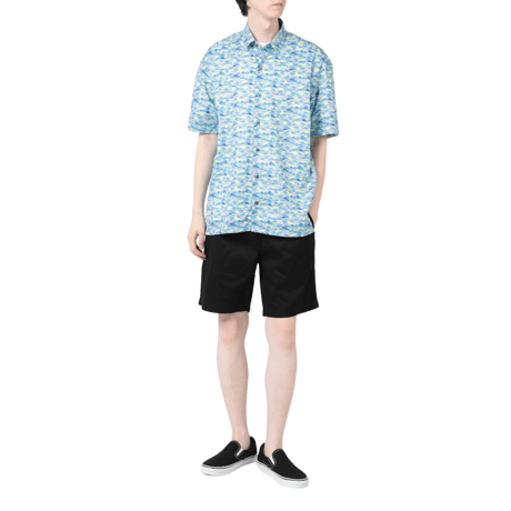 LIBERTY FABRICS　NO.110 リバティプリント  半袖シャツ リバティシャツ ＜CARS NEON /カーズ・ネオン / ブルー系＞