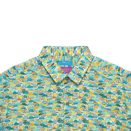 LIBERTY FABRICS　NO.112 リバティプリント  半袖シャツ リバティシャツ ＜CARS NEON / カーズ・ネオン / グリーン系＞