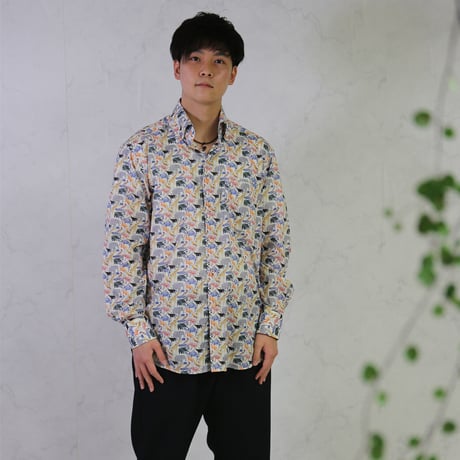 LIBERTY FABRICS　NO.05 リバティプリント リバティシャツ   ドレスシャツ ＜ Cue for the Zoo / キュー・フォー・ザ・ズー＞