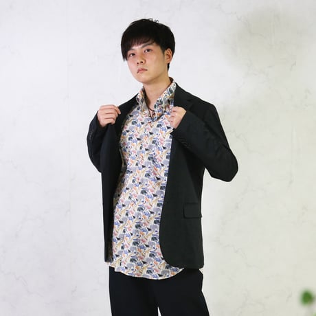 LIBERTY FABRICS　NO.05 リバティプリント リバティシャツ   ドレスシャツ ＜ Cue for the Zoo / キュー・フォー・ザ・ズー＞
