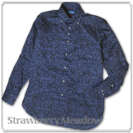 LIBERTY FABRICS　NO.41 リバティプリント ドレスシャツ リバティシャツ  ＜Strawberry Meadow/ストロベリーメドウ＞【ネイビーブルー】