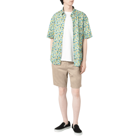 LIBERTY FABRICS　NO.112 リバティプリント  半袖シャツ リバティシャツ ＜CARS NEON / カーズ・ネオン / グリーン系＞