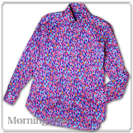LIBERTY FABRICS　NO.23 リバティプリント  ドレスシャツ 　＜ Morning Dew / モーニング・デュー＞【ピンク＆ブルー】
