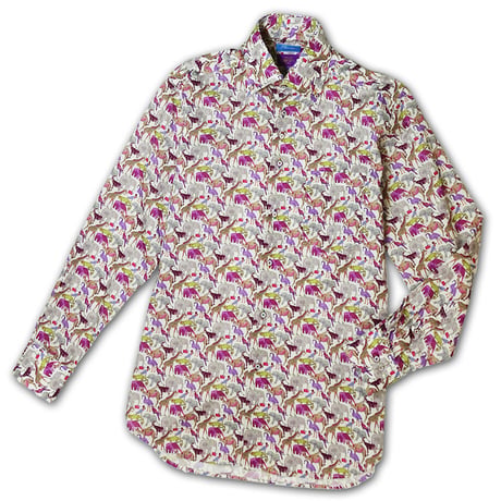 LIBERTY FABRICS　NO.06 リバティプリント リバティシャツ  ドレスシャツ　＜ Cue for the Zoo / キュー・フォー・ザ・ズー＞
