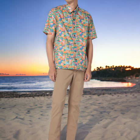 LIBERTY FABRICS　NO.74 リバティプリント  半袖シャツ リバティシャツ  ＜Patchwork Coast　パッチワーク コースト＞