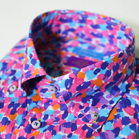 LIBERTY FABRICS　NO.23 リバティプリント  ドレスシャツ  リバティシャツ  ＜ Morning Dew / モーニング・デュー＞【ピンク＆ブルー】