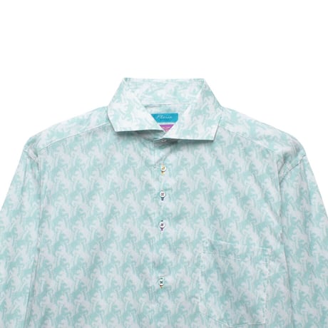 LIBERTY FABRICS　 NO.53 リバティプリント  ドレスシャツ リバティシャツ  ＜Unicorn Puzzle / ユニコーンパズル　ミント系＞