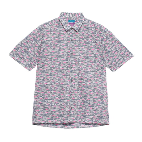 LIBERTY FABRICS　NO.111 リバティプリント  半袖シャツ リバティシャツ ＜CARS NEON / カーズ・ネオン / グレー系＞
