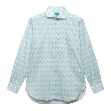 LIBERTY FABRICS　 NO.53 リバティプリント  ドレスシャツ リバティシャツ  ＜Unicorn Puzzle / ユニコーンパズル　ミント系＞