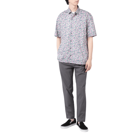 LIBERTY FABRICS　NO.111 リバティプリント  半袖シャツ リバティシャツ ＜CARS NEON / カーズ・ネオン / グレー系＞