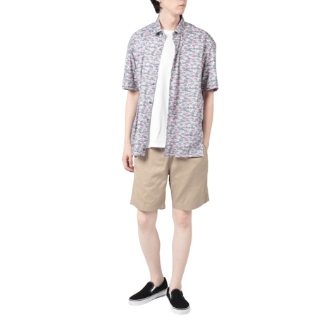 LIBERTY FABRICS　NO.111 リバティプリント  半袖シャツ リバティシャツ ＜CARS NEON / カーズ・ネオン / グレー系＞