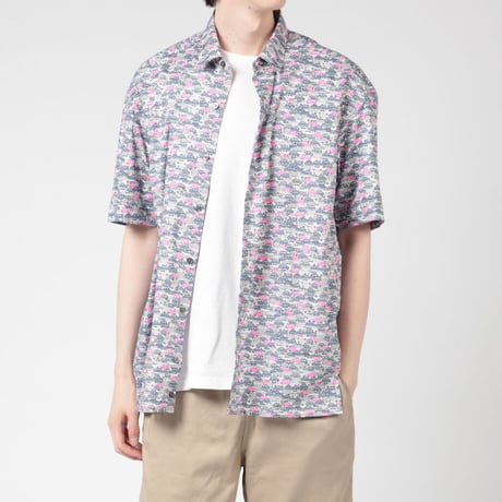 LIBERTY FABRICS　NO.111 リバティプリント  半袖シャツ リバティシャツ ＜CARS NEON / カーズ・ネオン / グレー系＞