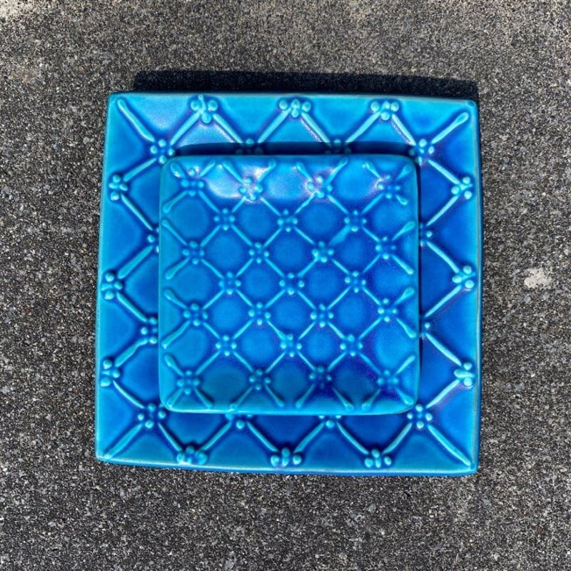 やちむん　一翠窯　長方皿(小）　呉須丸紋　沖縄　陶器 やちむん 一翠窯 長方皿(小） 呉須丸紋 沖縄 陶器 やちむん 一翠